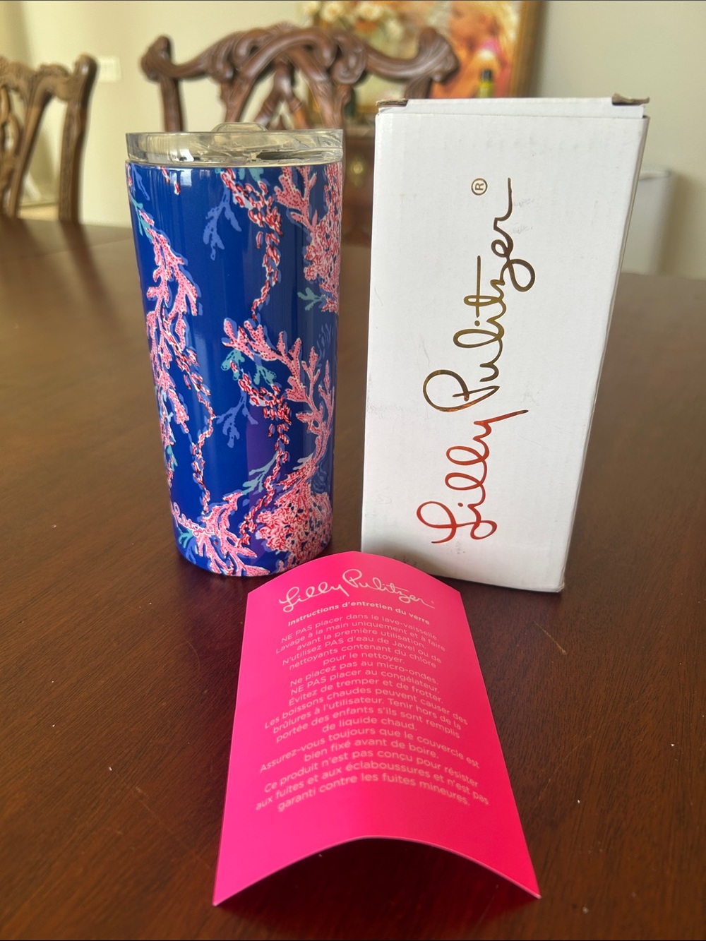 NWT Lilly Pulitzer Borealis Blue Swim On Over Slim Tumbler 16.5 oz Stainless
